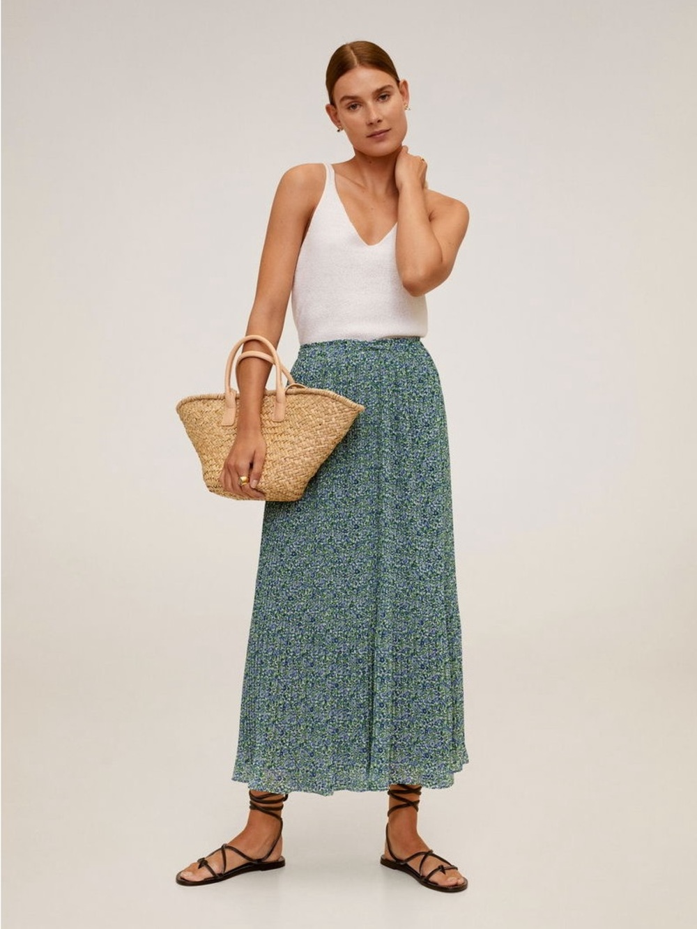 Mango Green Floral Midi Skirt